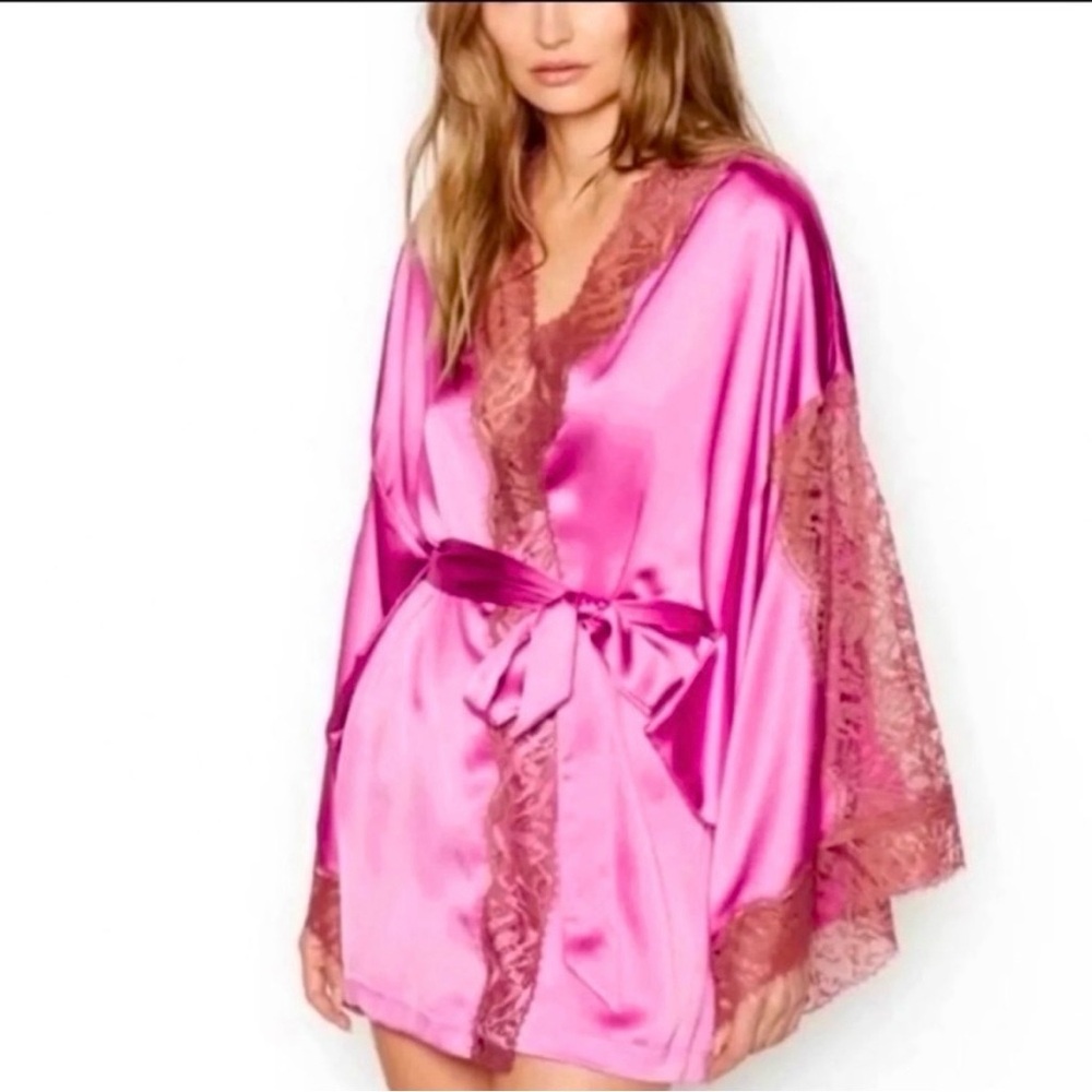 Victoria's Secret Pink Lace Trim Satin Robe